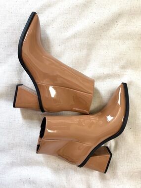 Nordstrom BP Loren Block Heel Pointy Patent Leather Booties size 6
